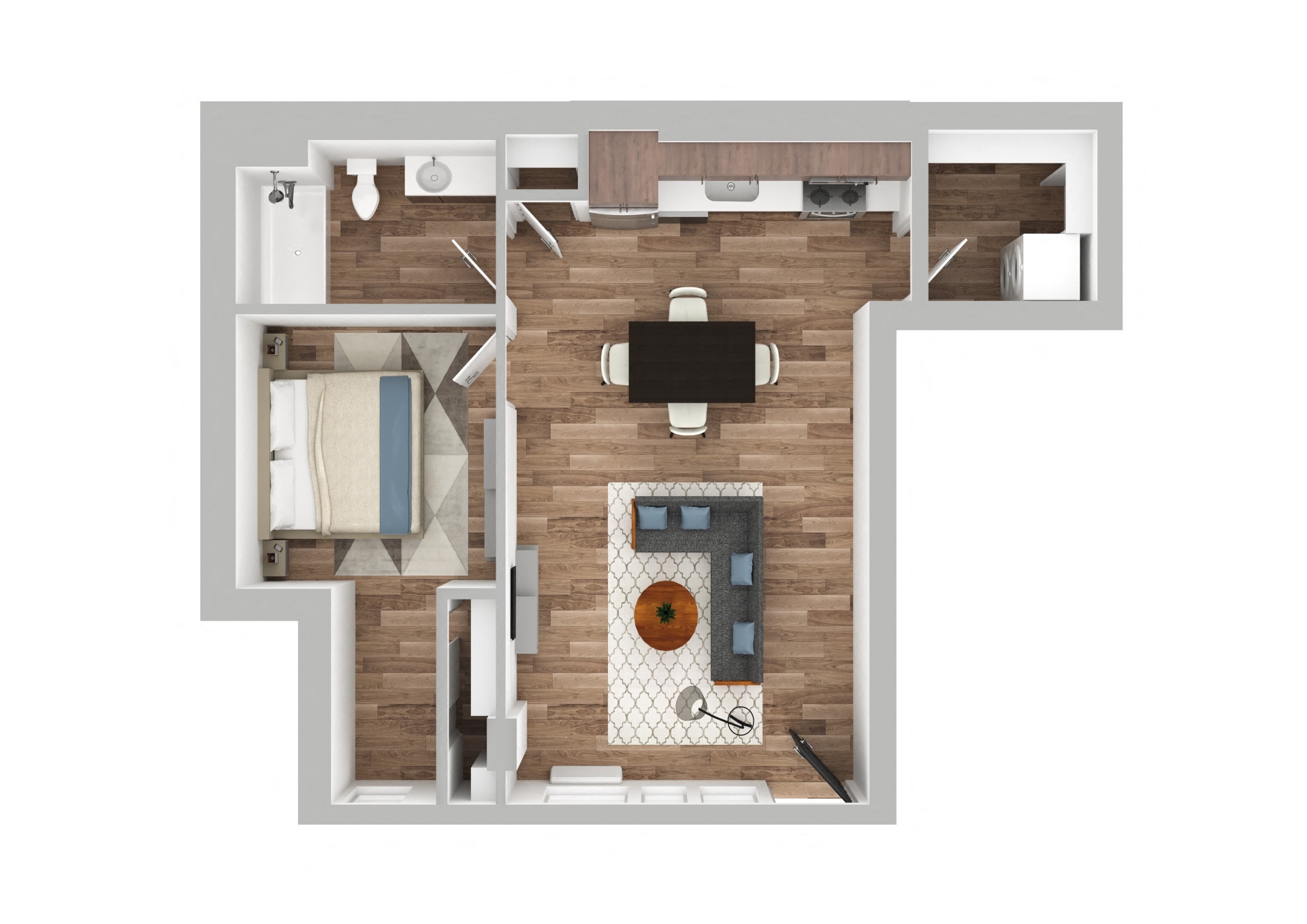 Floor plan for 1 bed, 1 bath, 720 sqft